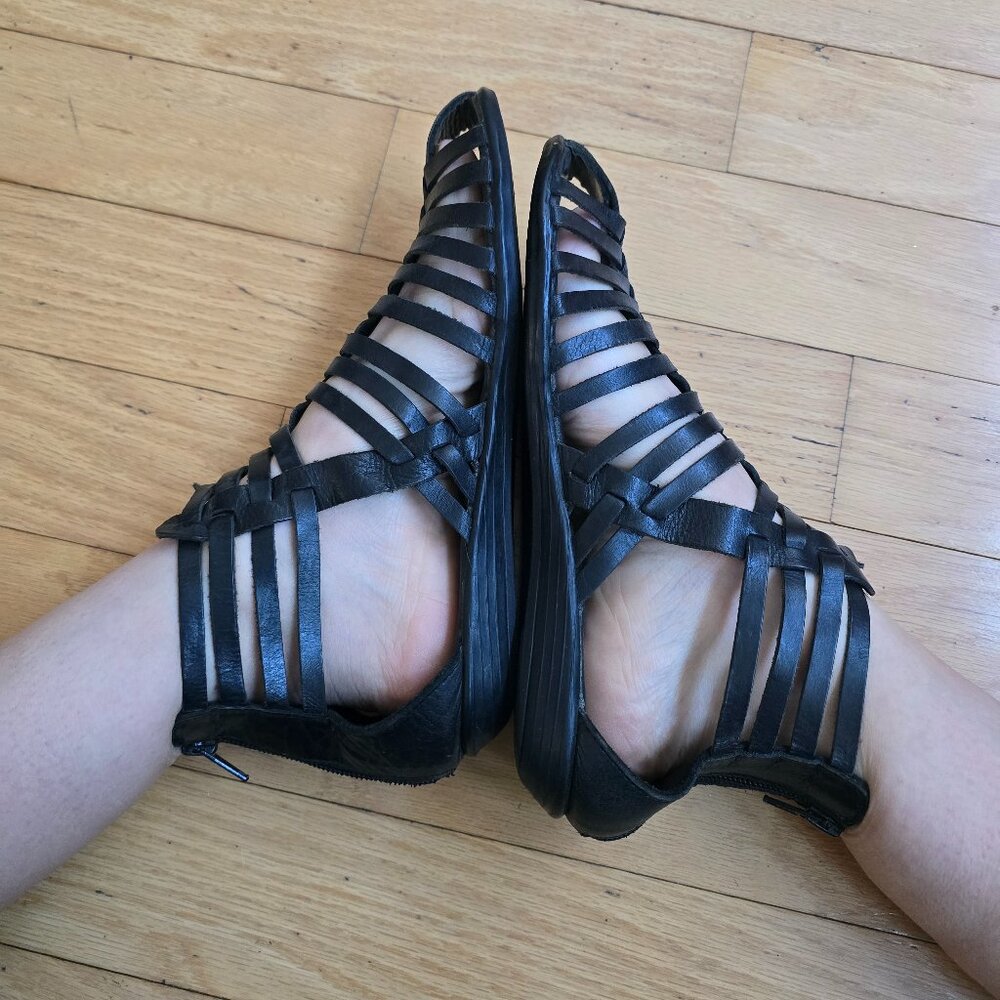 minimalist black leather boho gladiator sandals | WMS 7 - Picture 3 of 10